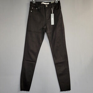 Tractr Jeans Womens 00 Black Mona High Rise Crop Slim Fit Frayed Hem Pants